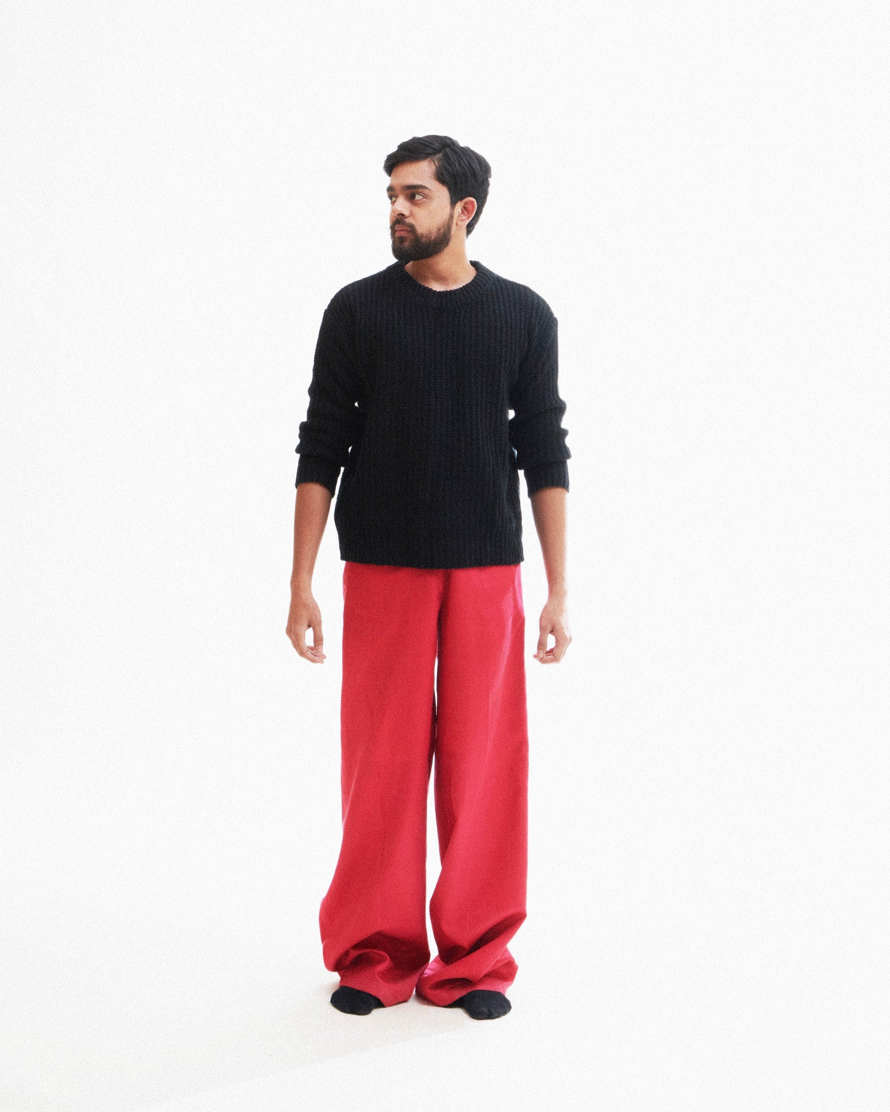 Red Flat Front 8 Wale Corduroy Trousers | New & Lingwood